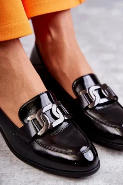 Damskie Buty damskie Vinceza Modne Lakierowane Półbuty Loafery Czarne Trine