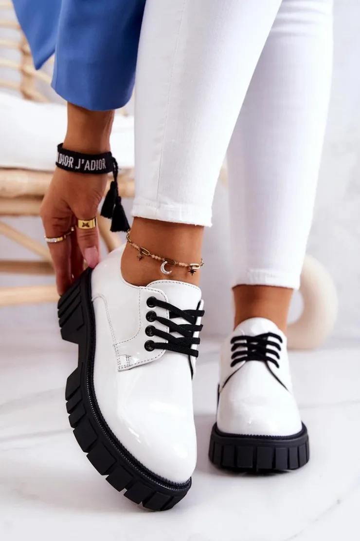 New Boto Modne Lakierowane Półbuty La.Fi 210013W-LA Białe