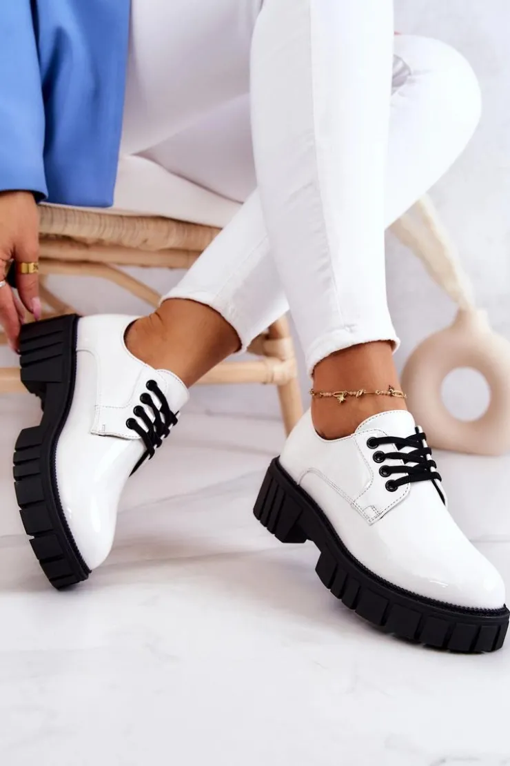 New Boto Modne Lakierowane Półbuty La.Fi 210013W-LA Białe