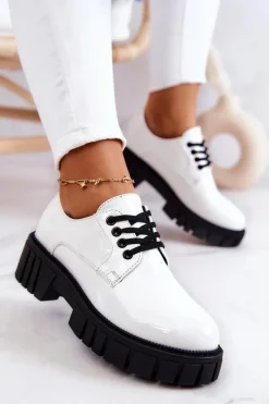 New Boto Modne Lakierowane Półbuty La.Fi 210013W-LA Białe