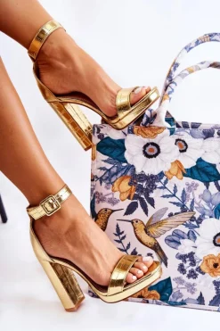 Discount Boto Modne Lakierowane Sandały Na Wysokim Słupku Złote Perfection