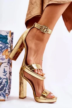 Discount Boto Modne Lakierowane Sandały Na Wysokim Słupku Złote Perfection