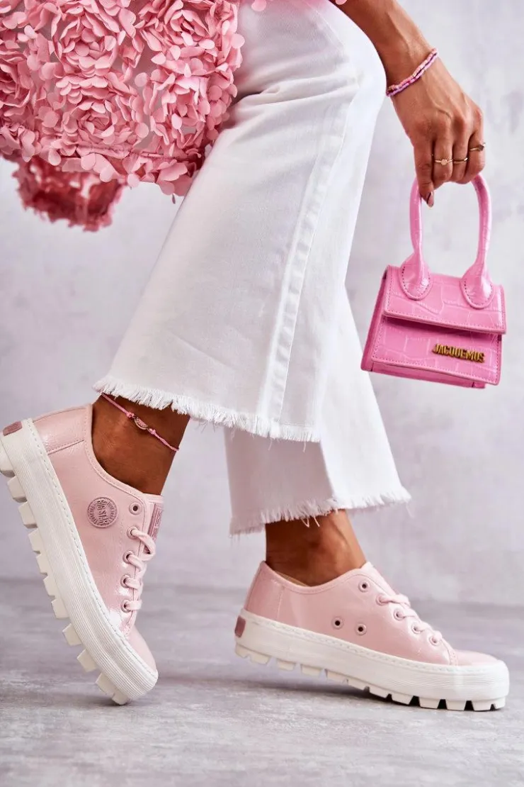 Sale Big Star Shoes Modne Lakierowane Trampki Big Star KK274047 Różowe