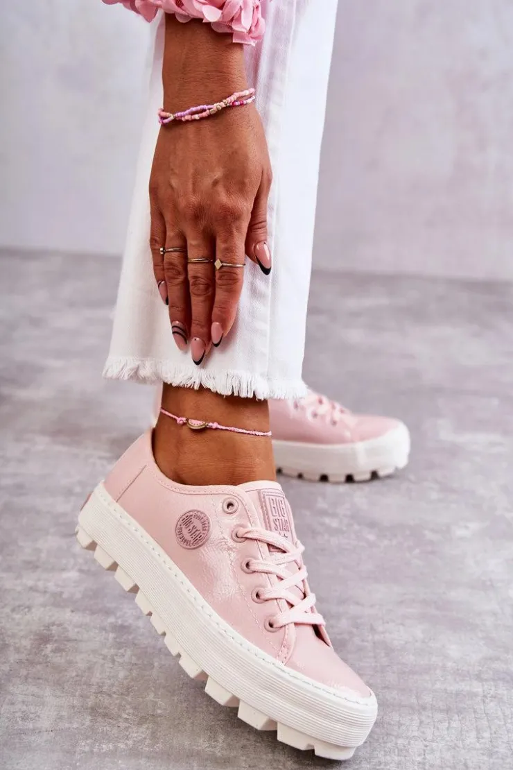 Sale Big Star Shoes Modne Lakierowane Trampki Big Star KK274047 Różowe
