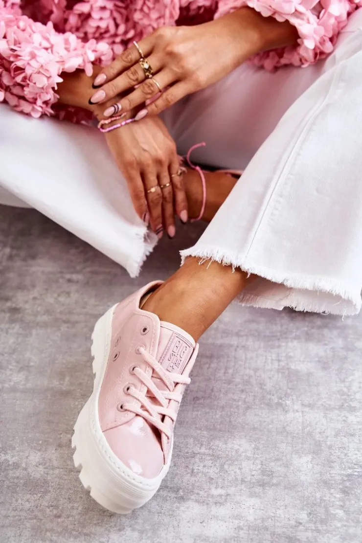 Sale Big Star Shoes Modne Lakierowane Trampki Big Star KK274047 Różowe