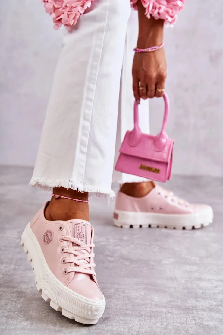 Sale Big Star Shoes Modne Lakierowane Trampki Big Star KK274047 Różowe