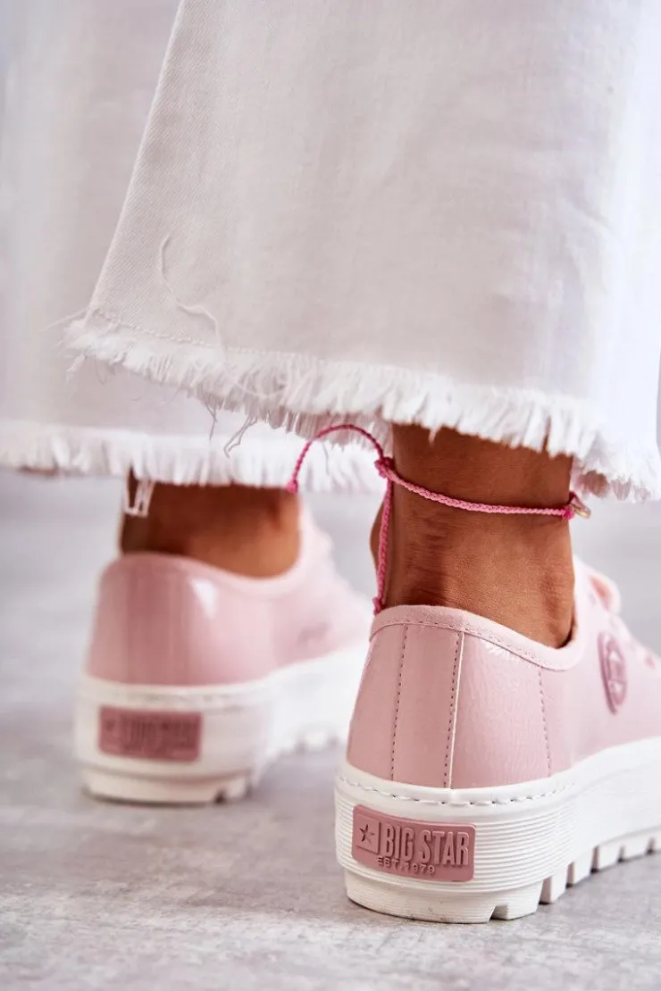 Sale Big Star Shoes Modne Lakierowane Trampki Big Star KK274047 Różowe