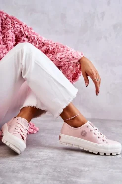 Sale Big Star Shoes Modne Lakierowane Trampki Big Star KK274047 Różowe