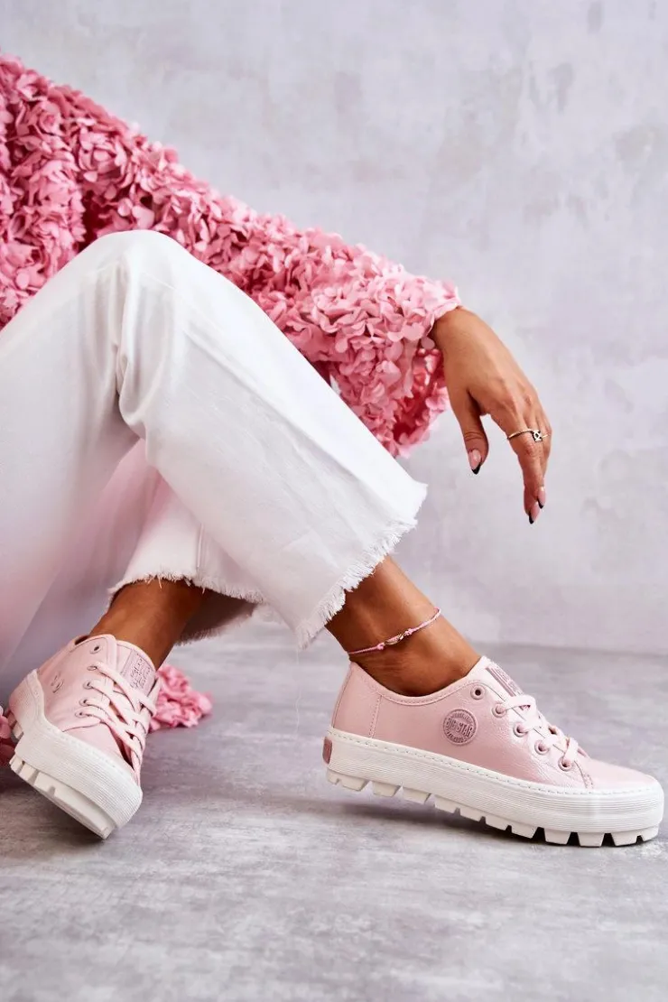 Sale Big Star Shoes Modne Lakierowane Trampki Big Star KK274047 Różowe