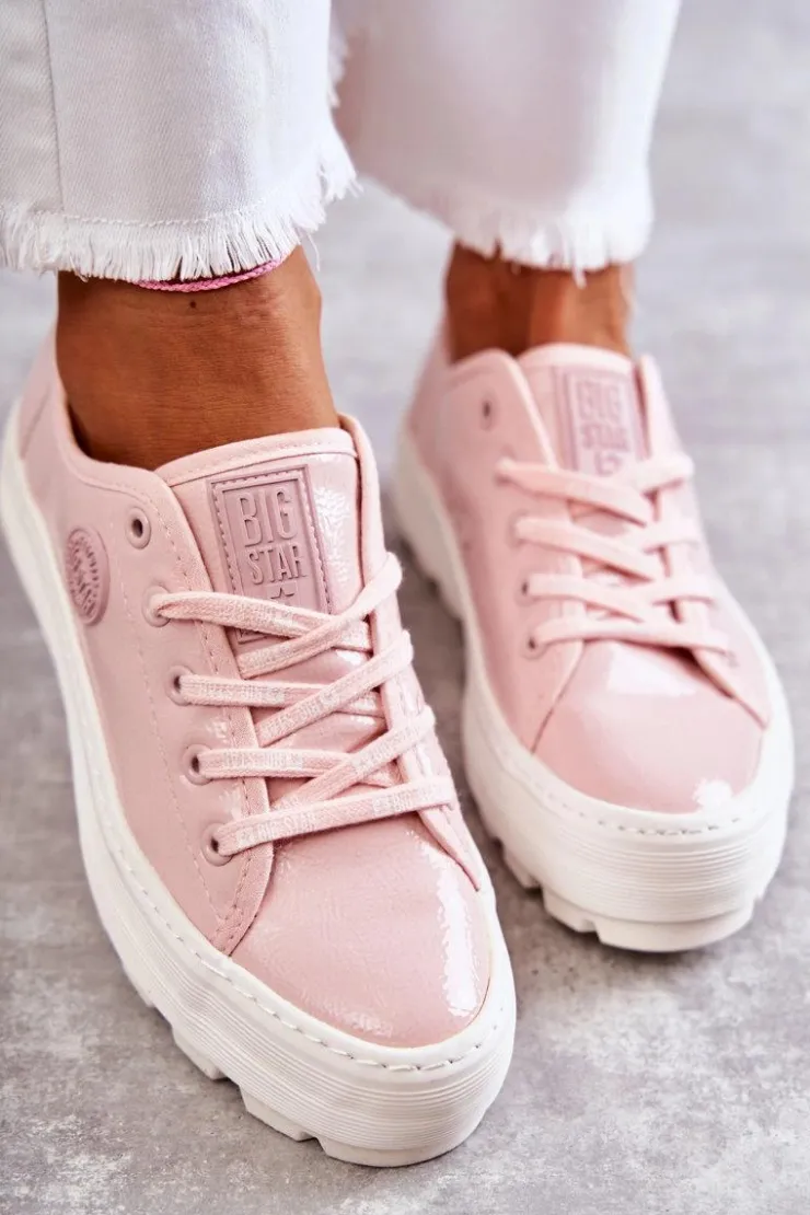 Sale Big Star Shoes Modne Lakierowane Trampki Big Star KK274047 Różowe