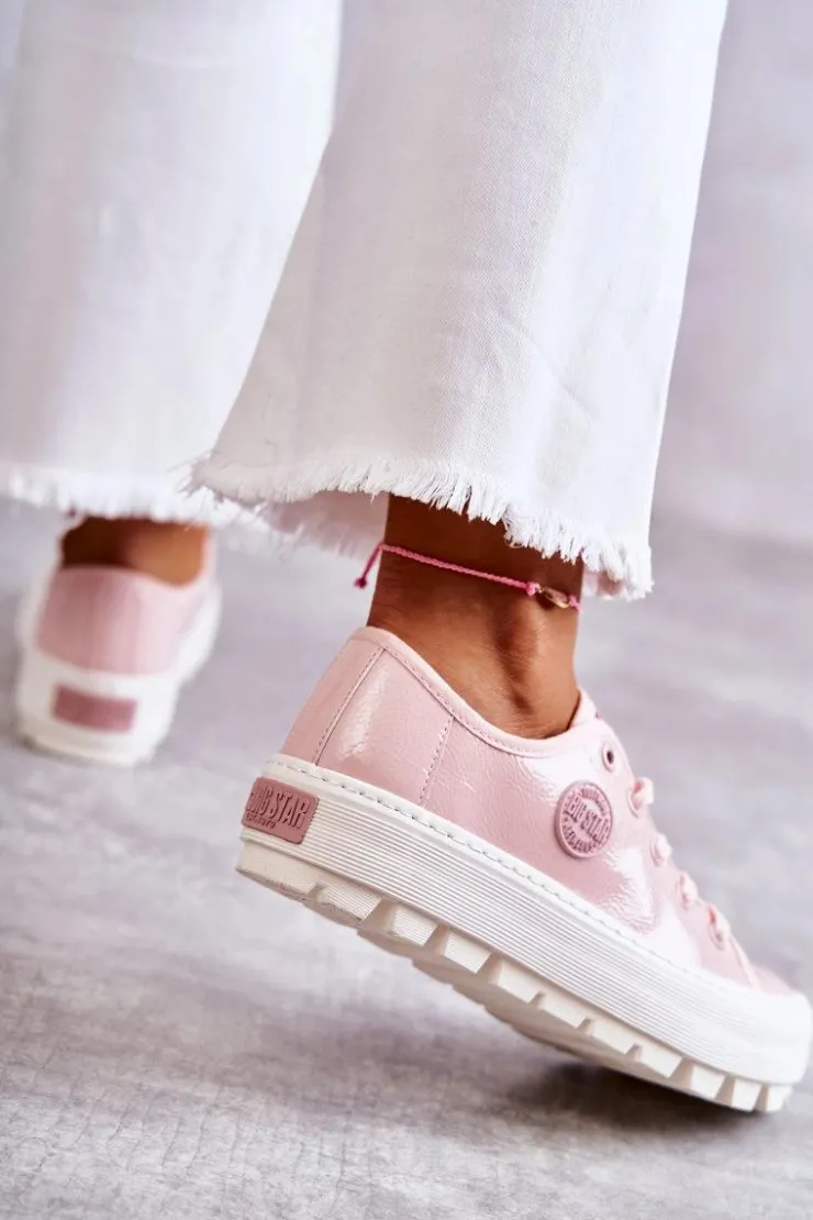 Sale Big Star Shoes Modne Lakierowane Trampki Big Star KK274047 Różowe