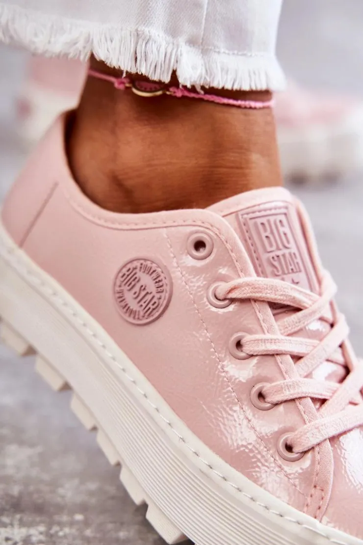 Sale Big Star Shoes Modne Lakierowane Trampki Big Star KK274047 Różowe