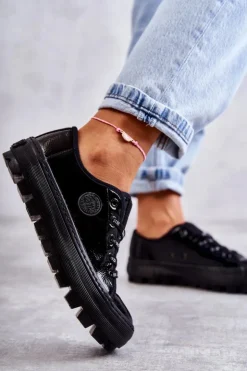 Discount Big Star Shoes Modne Lakierowane Trampki Big Star KK274044 Czarne Czarny