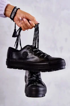 Discount Big Star Shoes Modne Lakierowane Trampki Big Star KK274044 Czarne Czarny