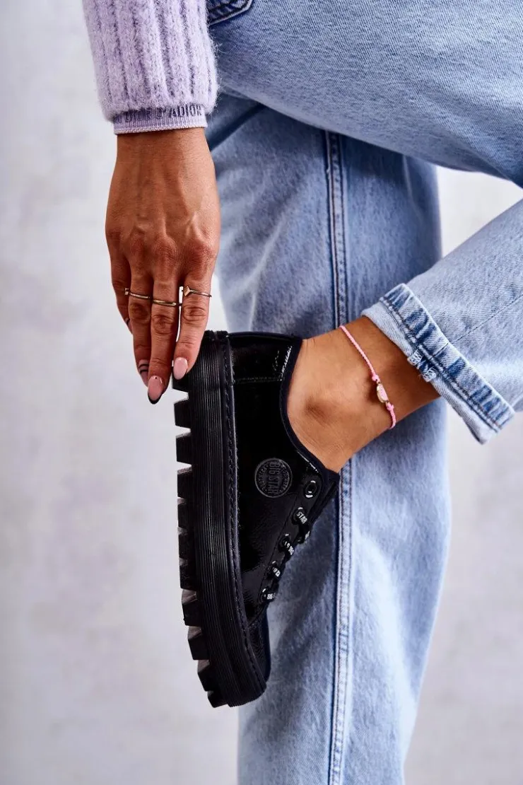 Discount Big Star Shoes Modne Lakierowane Trampki Big Star KK274044 Czarne Czarny