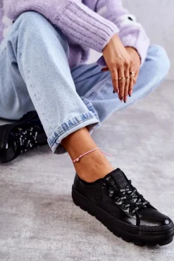 Discount Big Star Shoes Modne Lakierowane Trampki Big Star KK274044 Czarne Czarny