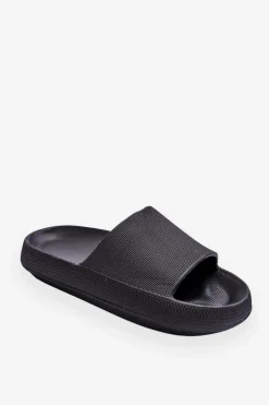 Clearance Boto Modne Lekkie Klapki Na Masywnej Podeszwie Czarne Rebel