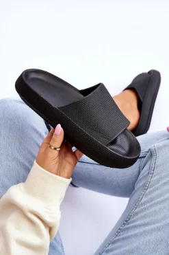 Clearance Boto Modne Lekkie Klapki Na Masywnej Podeszwie Czarne Rebel