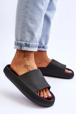 Clearance Boto Modne Lekkie Klapki Na Masywnej Podeszwie Czarne Rebel