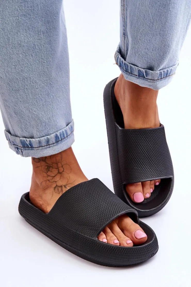 Clearance Boto Modne Lekkie Klapki Na Masywnej Podeszwie Czarne Rebel