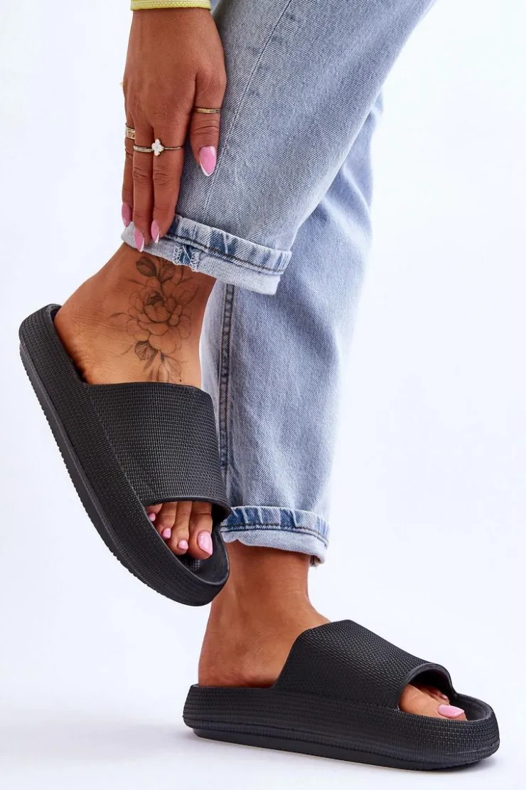 Clearance Boto Modne Lekkie Klapki Na Masywnej Podeszwie Czarne Rebel