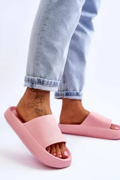 Damskie Boto Modne Lekkie Klapki Na Masywnej Podeszwie Różowe Rebel