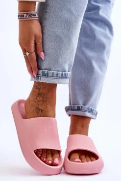 Damskie Boto Modne Lekkie Klapki Na Masywnej Podeszwie Różowe Rebel