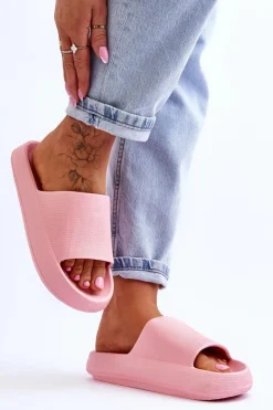 Damskie Boto Modne Lekkie Klapki Na Masywnej Podeszwie Różowe Rebel