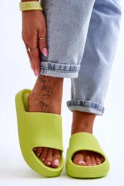 New Boto Modne Lekkie Klapki Na Masywnej Podeszwie Limonkowe Rebel