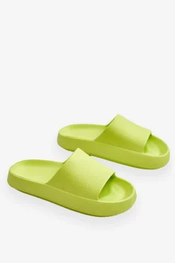 New Boto Modne Lekkie Klapki Na Masywnej Podeszwie Limonkowe Rebel