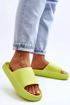 New Boto Modne Lekkie Klapki Na Masywnej Podeszwie Limonkowe Rebel