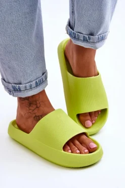 New Boto Modne Lekkie Klapki Na Masywnej Podeszwie Limonkowe Rebel