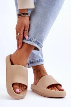 Boto Klapki Basenowe*Modne Lekkie Klapki Na Masywnej Podeszwie Beżowe Rebel