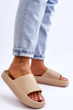 Boto Klapki Basenowe*Modne Lekkie Klapki Na Masywnej Podeszwie Beżowe Rebel