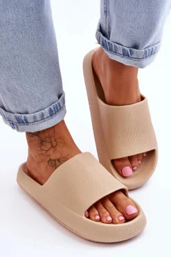 Boto Klapki Basenowe*Modne Lekkie Klapki Na Masywnej Podeszwie Beżowe Rebel