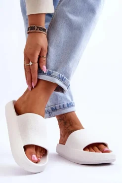 Boto Klapki Basenowe*Modne Lekkie Klapki Na Masywnej Podeszwie Białe Rebel