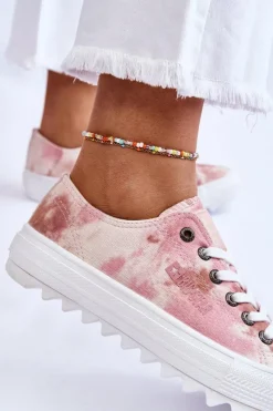 Best Big Star Shoes Modne Niskie Trampki Big Star LL274044 Różowo-Beżowe