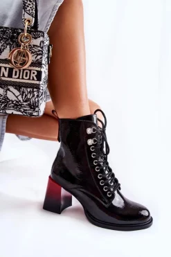 Outlet Damskie buty S.Barski Modne Ocieplane Botki Na Obcasie Czarne Alisse