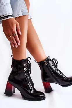 Outlet Damskie buty S.Barski Modne Ocieplane Botki Na Obcasie Czarne Alisse