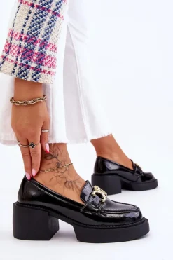 Damskie Damskie buty S.Barski Modne Półbuty Czółenka Na Masywnym Obcasie Czarne Imani