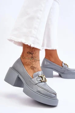 Outlet Damskie buty S.Barski Modne Półbuty Czółenka Na Masywnym Obcasie Jasnoniebieskie Imani