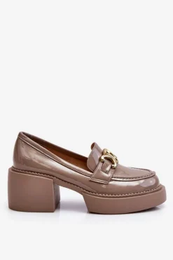 Damskie buty S.Barski Mokasyny Damskie Lakierowane|Czółenka Na Słupku*Modne Półbuty Czółenka Na Masywnym Obcasie Beżowe Imani