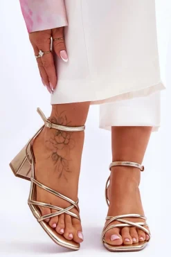 Boto Sandały Na Obcasie*Modne Sandałki Na Obcasie Złote Felisa