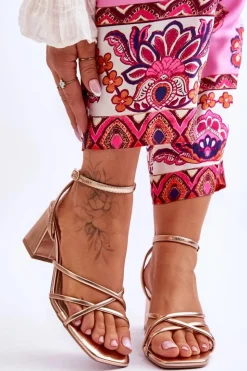 Boto Sandały Na Obcasie*Modne Sandałki Na Obcasie Różowe Złoto Felisa