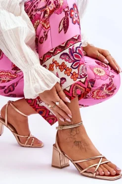 Boto Sandały Na Obcasie*Modne Sandałki Na Obcasie Różowe Złoto Felisa