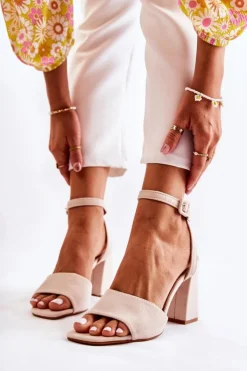 Boto Sandały Na Obcasie*Modne Sandałki Na Słupku Beżowe Salis