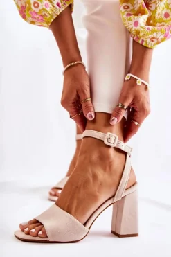 Boto Sandały Na Obcasie*Modne Sandałki Na Słupku Beżowe Salis