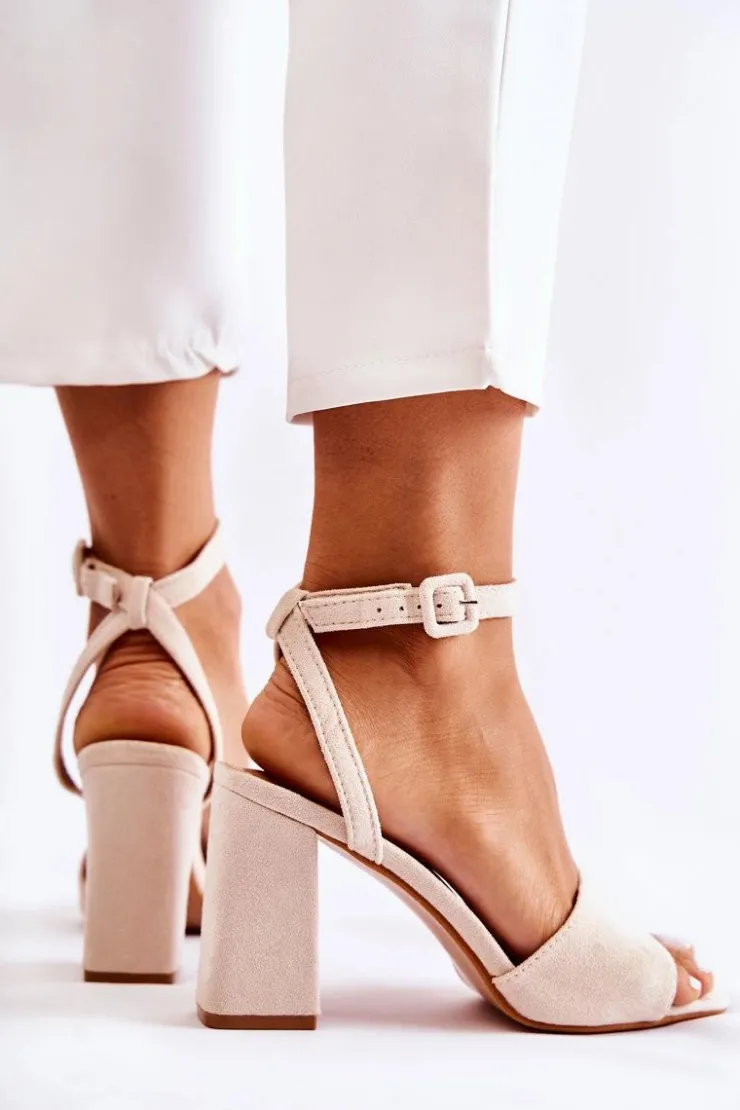 Boto Sandały Na Obcasie*Modne Sandałki Na Słupku Beżowe Salis