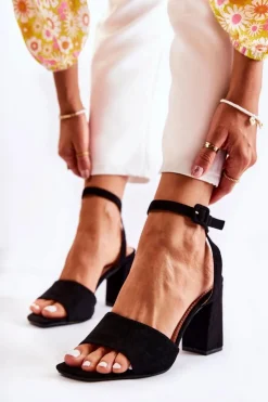 New Boto Modne Sandałki Na Słupku Czarne Salis