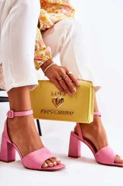 Damskie Boto Modne Sandałki Na Słupku Fuksja Salis